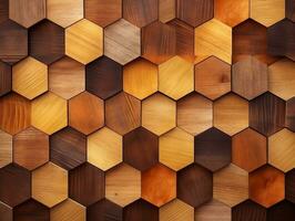Abstract wooden seamless hexagonal mosaic tiles laid down in consisting of wooden texture generative ai photo