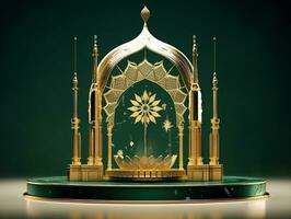 Islamic podium in green and gold generative ai photo