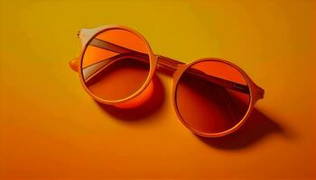 Retro old-fashioned sunglass on vibrant orange background generative ai photo