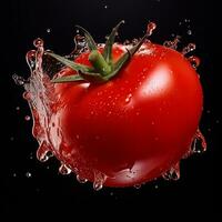 Ripe tomato drop wet with freshness on isolated background generative ai photo