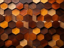 Abstract wooden seamless hexagonal mosaic tiles laid down in consisting of wooden texture generative ai photo