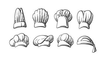 Chef, cook hats set. Vector symbol. Outline sketch