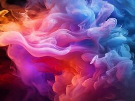 Abstract multicolored spreading bright Neon lighted smoke texture background generative ai photo