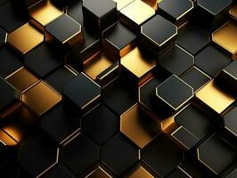 Abstract Elegant Golden and Black Seamless Hexagon Geometric Shape 3d illustration Background. Luxury Modern Interior generative ai photo