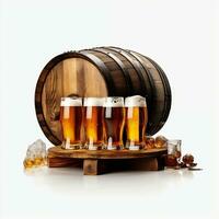 Beer glasses with beer barrel on isolated background generative ai photo