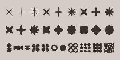 Retro futuristic sparkle icons collection. Set of star shapes. Abstract symbol sign vector design. Y2k elements. Vector illustration