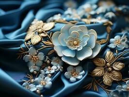 High-quality blue fabric with many beautiful details generative ai photo