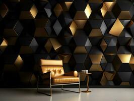 Abstract Elegant Golden and Black Seamless Hexagon Geometric Shape 3d illustration Background. Luxury Modern Interior generative ai photo