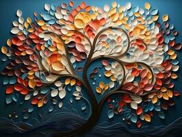 Colorful tree with multicolor leaves illustration background interior wall art decor generative ai photo