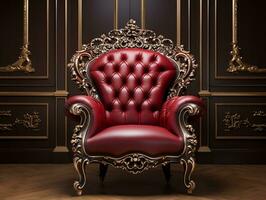 Luxurious red classic-style baroque seat armchair generative ai photo