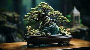 Beautiful potted bonsai ornamental plants generative ai photo