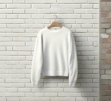 White sweater Mockup With brick Background ai generate photo