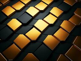 Abstract Elegant Golden and Black Seamless Hexagon Geometric Shape 3d illustration Background. Luxury Modern Interior generative ai photo