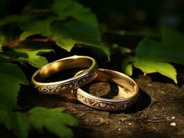 dos hermosa Boda anillos generativo ai foto