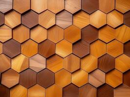 Abstract wooden seamless hexagonal mosaic tiles laid down in consisting of wooden texture generative ai photo