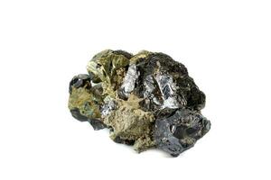 Macro mineral stone  Sphalerite Pyrite on a white background photo