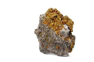 Macro mineral stone Chalcopyrite on a white background photo