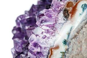 Amethyst Crystal Druse  macro mineral on white background photo
