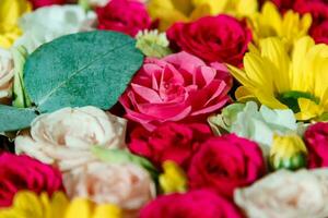 beautiful bouquet of roses and wildflowers photo