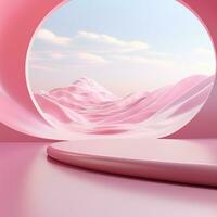 Pink space, podium, product display room. Simple scene for advertising cosmetics, items, goods. Generative AI photo