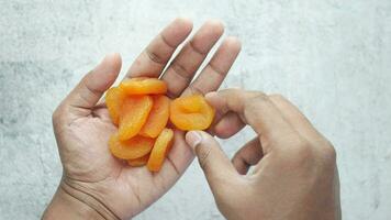Haut vue de main choisir abricot fruit video