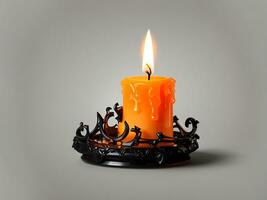 Red candle isolated on transparent background. Burning candle, melt. Home decoration. Gothic style, Generate AI photo