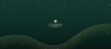 Luxurious dark green background with sparkling gold lines design. vector