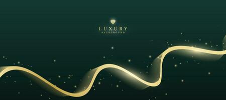 Luxurious dark green background with sparkling gold lines design. vector