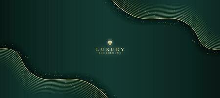 Luxurious dark green background with sparkling gold lines design. vector