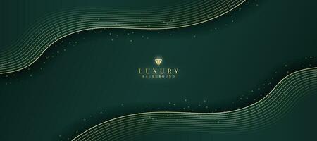 Luxurious dark green background with sparkling gold lines design. vector