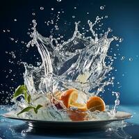 Water splash flying through the air food photography generative ai photo