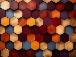 Abstract wooden seamless hexagonal mosaic tiles laid down in consisting of wooden texture generative ai photo