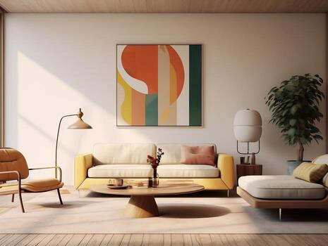 Modern minimalist living room generative ai photo