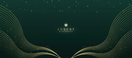 Luxurious dark green background with sparkling gold lines design. vector