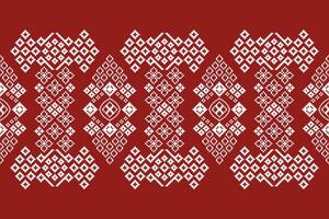 Ethnic geometric fabric pattern Cross Stitch.Ikat embroidery Ethnic oriental Pixel pattern red background. Abstract,vector,illustration. Texture,clothing,frame,decoration,motifs,silk wallpaper. vector