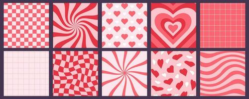 San Valentín día telones de fondo colocar, grupo de cuadrado cubiertas, tarjetas, soltero patrones, decoraciones para amante día fiesta en un retro estilo. vector ilustración.