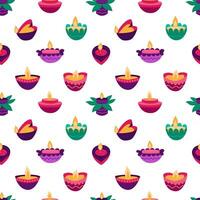 Diwali lamps vector seamless pattern. Flat style Diwali deepak festival lamps colored pattern