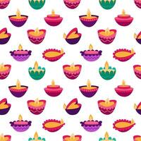 Diwali lamps vector seamless pattern. Flat style Diwali deepak festival lamps colored pattern