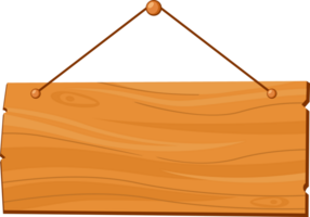 suspensão madeira borda sinal, rústico desenho animado placa de sinalização ou Painel publicitário, aviso prévio e em formação tema png