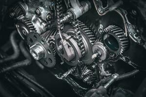 Car timing chain in cutaway engine photo