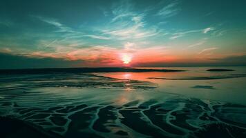 Aerial view of a little town surrounded by beautiful nature on a sunset sunrise Llanfairfechan, North Wales, Cymru, UK photo