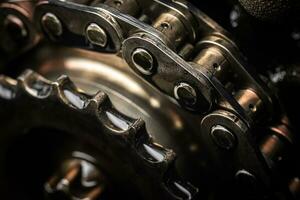 Close up of failed timing chain on a cog ready for replacement photo