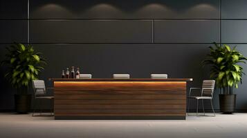 Interior of modern office waiting room with black walls photo