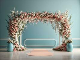 Wedding arch decorated with a long wide, 3D rendering photo