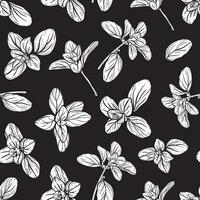 Seamless black and white pattern with basil leaves vector