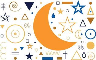 Collection of aesthetic and modern Astrology minimalistic linear illustrations of the sun, moon, stars, geometric elements vector