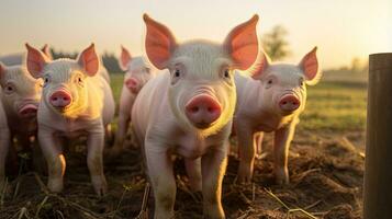 Portrait pig in the farm with light exposure AI Generative photo