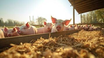 Portrait pig in the farm with light exposure AI Generative photo