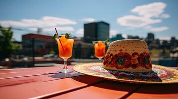 Fresh cocktail with sombrero on the table AI Generative photo