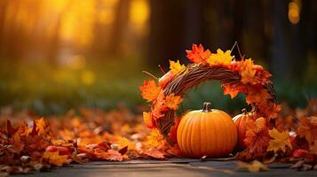 retrato calabaza con otoño hoja ai generativo foto